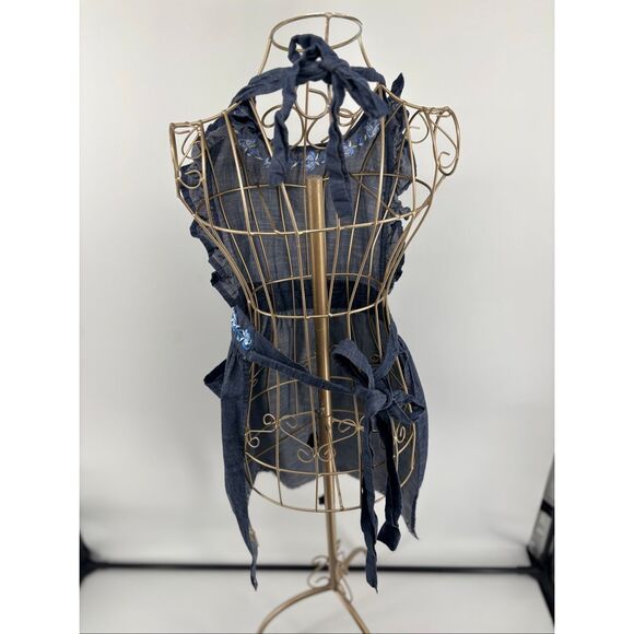 Sur La Table Women's Cooking Apron Baking Denim Floral Embroidered Pockets Blue - Picture 9 of 9